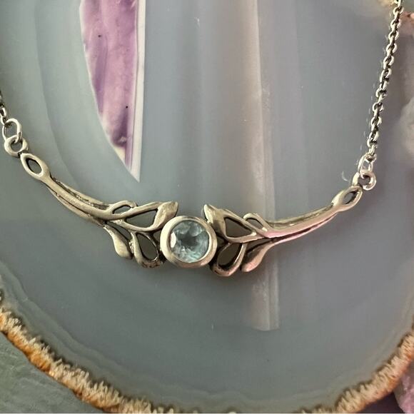 Sterling Silver with Blue Gem Necklace - Picture 2 of 10